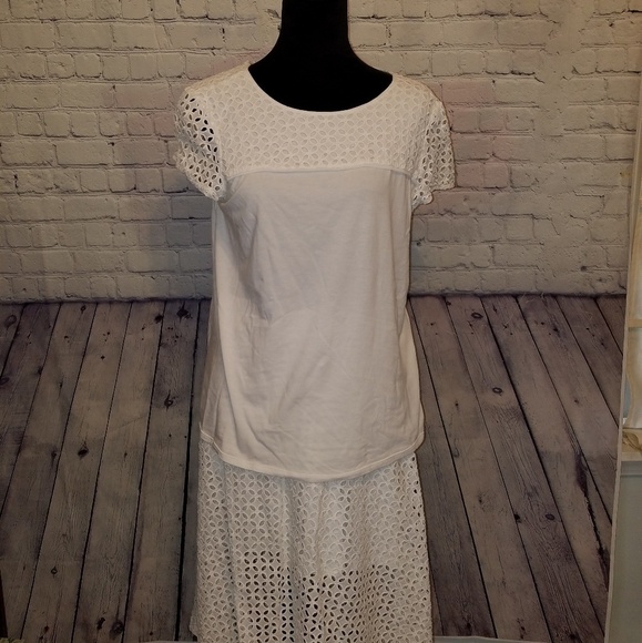 White Embroidered Floral Top Size Large by Elle - Picture 2 of 5